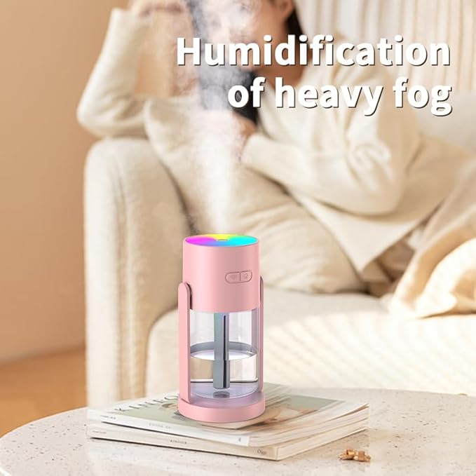 280ml Portable Shake Head Humidifier with Color LED Night Light, USB Personal Desktop Humidifier for Car, Home, Office, Travel, Auto Shutoff, Ultra-Quiet