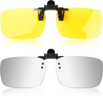 Clip on Polarized Night Vision Driving Glasses Flip up Sunglasses UV-400 to Wear Over Glasses for Night Driving