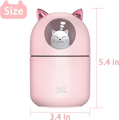 Small Humidifier Cute Portable Cool Mist 300ML 7 Color Night Light USB Air Humidifier for Bedroom Office Desk Car Plants Travel (Pink)
