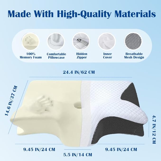 Sleep Apnea Pillow, Airway Pro Cervical Pillow for Neck Pain Relief, Orthopedic Memory Foam Neck Support Pillow for Side, Back & Stomach Sleepers, Anti-Snore Ergonomic Contour Pillow (Black)