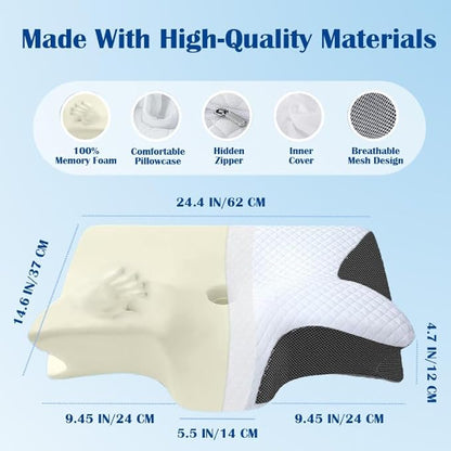 Sleep Apnea Pillow, Airway Pro Cervical Pillow for Neck Pain Relief, Orthopedic Memory Foam Neck Support Pillow for Side, Back & Stomach Sleepers, Anti-Snore Ergonomic Contour Pillow (Grey)