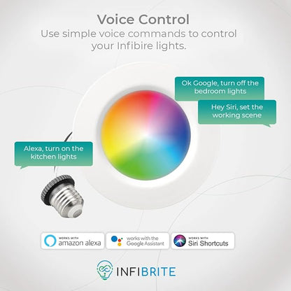 INFIBRITE 4 Inch WiFi Smart 9W 810LM Recessed Retrofit LED Sleek Series Downlight Kit (Includes E26 Connector), Compatible with Alexa and Google, Wet Rated (6 Pack)