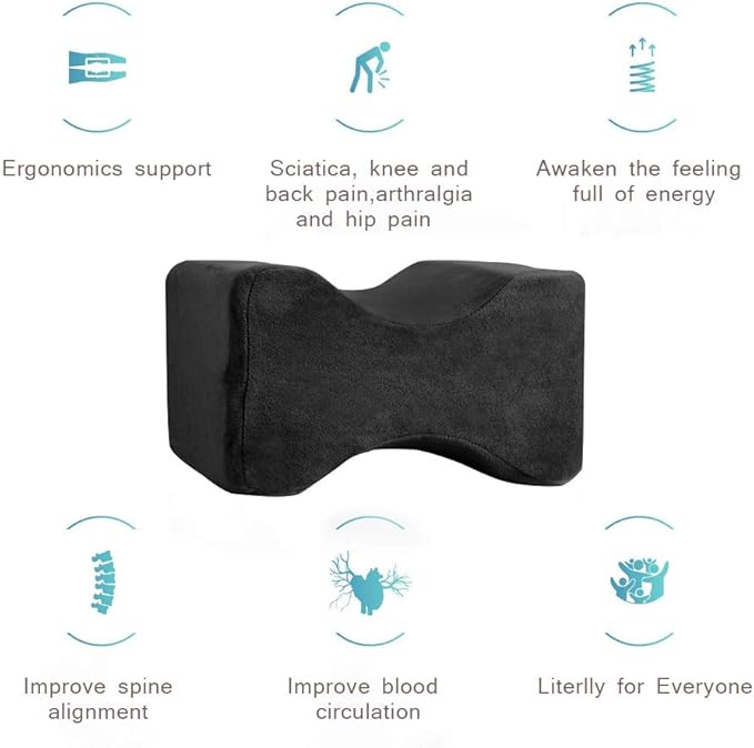 Memory Foam Wedge Contour Knee Pillow for Side Sleepers, Leg Pillows for Spine Alignment, Back Pain, Pregnancy Support - Pain Relief for Sciatica, Hip, Joint, Surgery (Black)