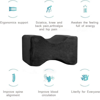 Memory Foam Wedge Contour Knee Pillow for Side Sleepers, Leg Pillows for Spine Alignment, Back Pain, Pregnancy Support - Pain Relief for Sciatica, Hip, Joint, Surgery (Black)