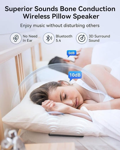 Under Pillow Speakers for Sleeping Bluetooth, Bone Conduction Technology, 3D White Noise Generator, Volume Control & Sleep Timer, Side Sleeper Friendly