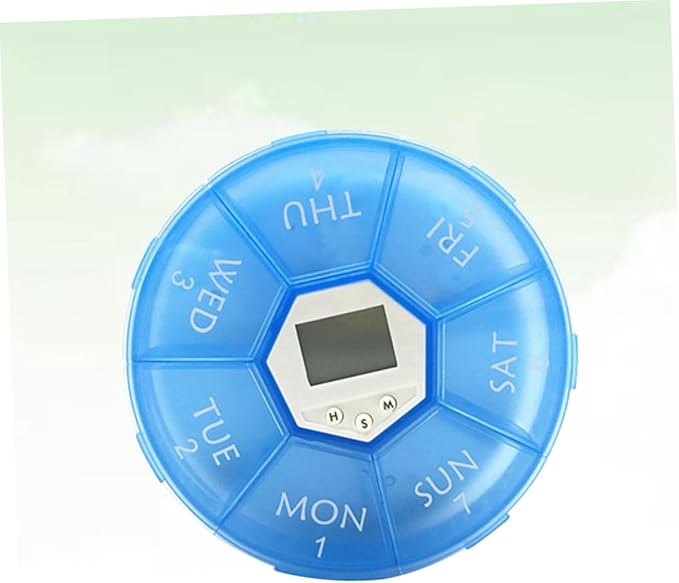 Electronic Pill Dispenser with Compartments and Alarm Clock Portable Medicine Organizer Box for Patients Daily Medication Reminder with See-Through Lids Blue English Edition