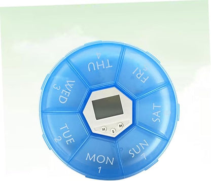 Electronic Pill Dispenser with Compartments and Alarm Clock Portable Medicine Organizer Box for Patients Daily Medication Reminder with See-Through Lids Blue English Edition