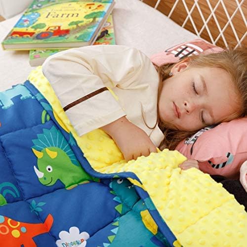 Uttermara Weighted Blanket 5 lbs, Ultra Cozy Minky Fleece and Cotton Sided with Cartoon Patterns, Reversible Heavy Blanket Great for Calming and Sleeping, 36x48 inches, Blue Dinosaur Park