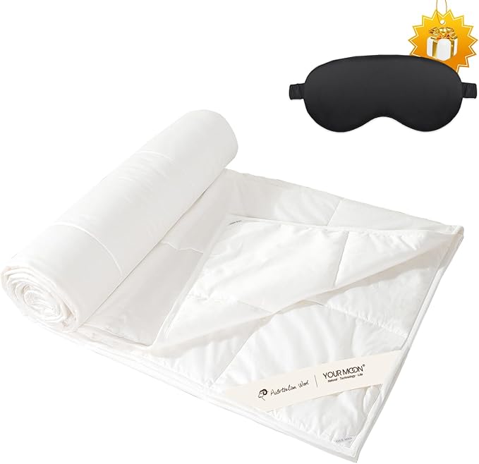 YOUR MOON Summer Lightweight Wool Comforter - Breathable & Thin Duvet Insert for Hot Sleepers, 100% Australian Wool Filling 100gsm with Pure Cotton Shell-Cal King Size-White