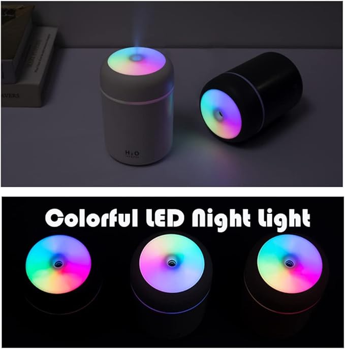 Portable Mini Humidifier, 300ml with Colorful LED Night Light, USB Personal Desktop Humidifier for Car Office Home Travel, Auto Shut-Off, 2 Mist Modes, Super Quiet(grey)