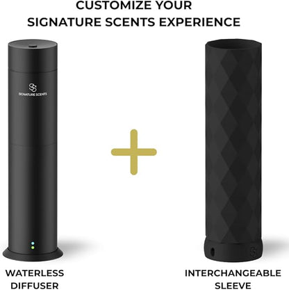 Waterless Essential Oil Hotel Scent Diffuser - Cold Air Diffuser - Covers 1000 sq. ft. - Waterless Diffuser for Home, Office & Hotel (Black + Interchangeable Sleeve) (Black + Matte Black Sleeve)