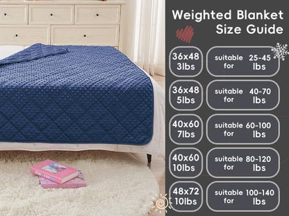 yescool Weighted Blanket 7 Pounds Blue Twin Size Cooling Weighted Throw Blanket, Minky Heavy Blankets Warm Weighted Comforter, Big Washable Thick Blankets Gift for 60-90lbs, 40 * 60in
