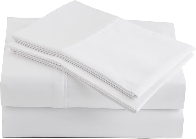 Linenwalas Cotton Percale Sheet Set King Size - White 4 Piece Sheet Set Includes 1 Deep Pocket Fitted Sheet, 1 Flat Sheet & 2 Pillow Cases. 100% Cotton Crispy, Cool and Strong Sheets (King/White)