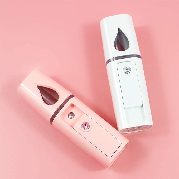 2 Pack Nano Facial Mister 20ml Mini Face Humidifier Portable Facial Sprayer USB Rechargeable Handy Skin Care Machine Moisturizing & Hydrating for Face, Makeup, Eyelash Extensions (Pink + Pink)