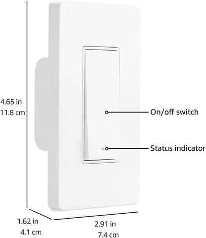 Amazon Basics Smart Light Switch, 3-Way, Works with Alexa Only, Voice Control, 2.4 GHz Wi-Fi, No Hub Required, White