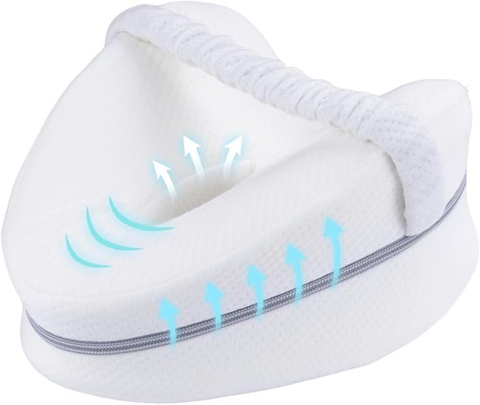 Knee Pillow for Side Sleepers, Leg Pillow for Sleeping, Knee Pillow with Strap, Alignment Pillow Between Legs, Suitable for Relieving Leg, Back & Knee Pain, Machine Washable (White)