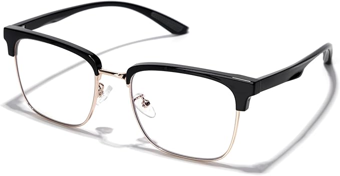 Blue Light Glasses Men Rectangle Large Browline Computer Gaming Glasses Blue Blocker Anti-Glare Uv400 Protection Clear Lens