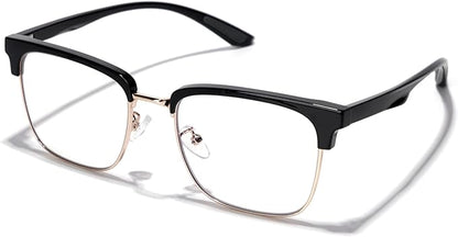 Blue Light Glasses Men Rectangle Large Browline Computer Gaming Glasses Blue Blocker Anti-Glare Uv400 Protection Clear Lens