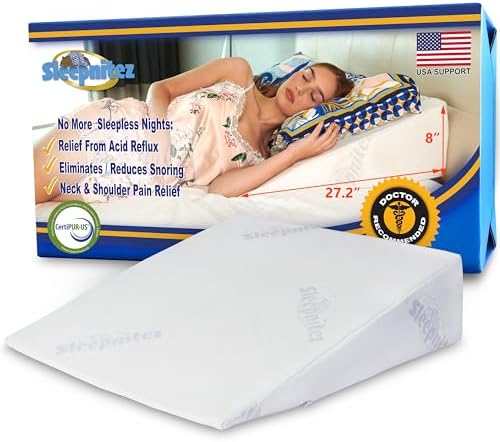 Sleepnitez Fsa Eligible 8" Bed Wedge Pillow – Memory Foam Wedge for Sleeping, Acid Reflux Pillow for Snoring, GERD, Pregnancy, Sleep Apnea, Reading – Luxurious 3.25" Memory Foam Top Layer