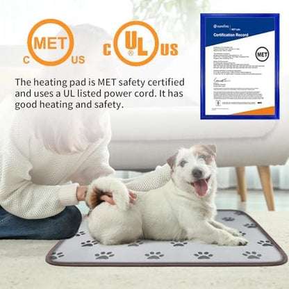 Large Dog Heating Pad 34x21in Smart Thermostat Switch Heated Dog Bed,Obtained MET and UL Dual Certification,Waterproof Bite-Resistant Pet Heating pad- Paw