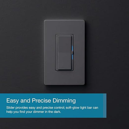 Lutron Diva Smart Dimmer Light Switch for Caseta Lighting (Lutron Smart Hub Required), for LED Lights, 150W, Single-Pole/3-Way, No Neutral, Light Almond (DVRF-6L-LA)