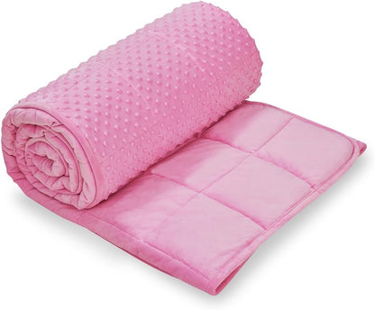 TONGDADA Minky Weighted Blanket | 40''x60'',7lbs | Cozy and Soft Minky Weighted Throw Blanket | Luxury Velvet with Premium Glass Beads | Pink Minky