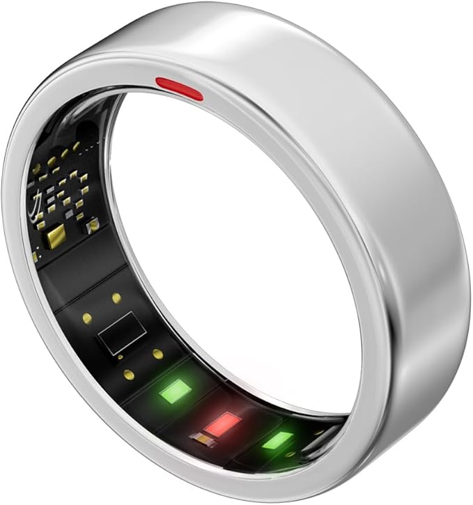 Smart Ring for Women Men- Sleep/Fitness/Stress/Heart Rate Tracker- Menstrual Records - 7 Days Battery Life - Wireless Charging - No APP Subscription - iOS & Android Compatible(Silver, Size 9)