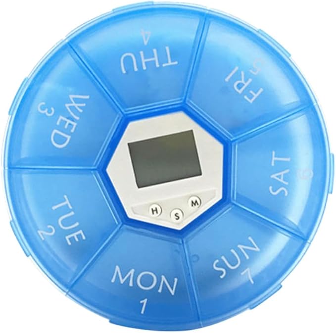 Electronic Pill Dispenser with Compartments and Alarm Clock Portable Medicine Organizer Box for Patients Daily Medication Reminder with See-Through Lids Blue English Edition