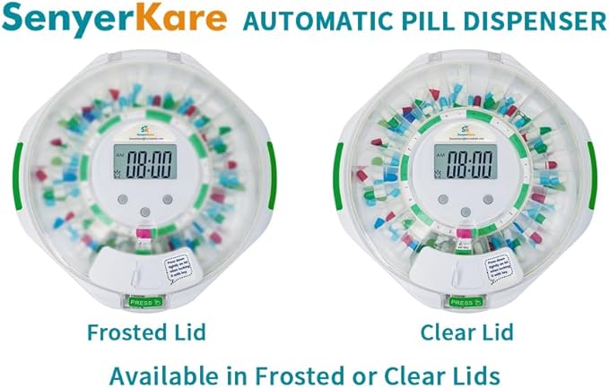 Automatic Pill Dispenser w/Alarm, Sound & Light, 28-Day Locked Medication Dispenser w/Easy-Read Display, up to 6 Alarms/Day, 9 Dosage Templates for Prescriptions, Vitamins & More, Clear Lid