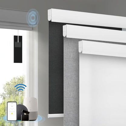 Motorized Blinds with Remote, [Free Solar Panels] Cordless Smart Blinds with Valance Cover, Blackout Electric Blinds with Remote Control, Automatic Roller Shades for Windows White 21" W x 72" H