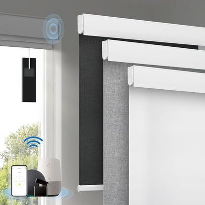 Motorized Blinds with Remote, [Free Solar Panels] Cordless Smart Blinds with Valance Cover, Blackout Electric Blinds with Remote Control, Automatic Roller Shades for Windows White 24" W x 72" H