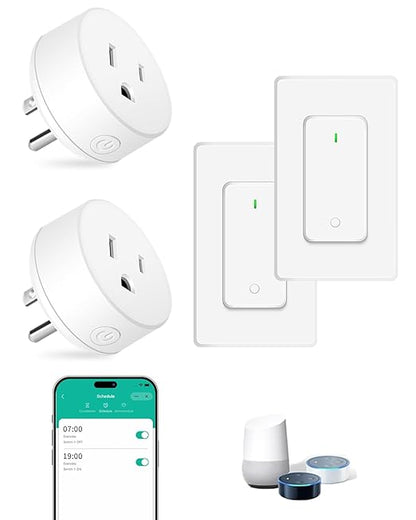 NineLeaf Smart Plug, WiFi Smart Plugs Work with Alexa and Google Home, Smart Outlet Timer with APP Remote Control, 2.4GHz Wi-Fi Only, No Hub Required, TUV FCC Listed,2 Set(2 Wi-Fi outlets+2 switches)