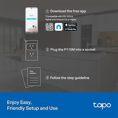 TP-Link Tapo Smart Plug Mini, Matter Compatible, Compatible with Alexa, Google Home & Samsung SmartThings, Energy Monitoring, 15A, UL Certified, 2.4G Wi-Fi Only, Tapo P110M(4-Pack)
