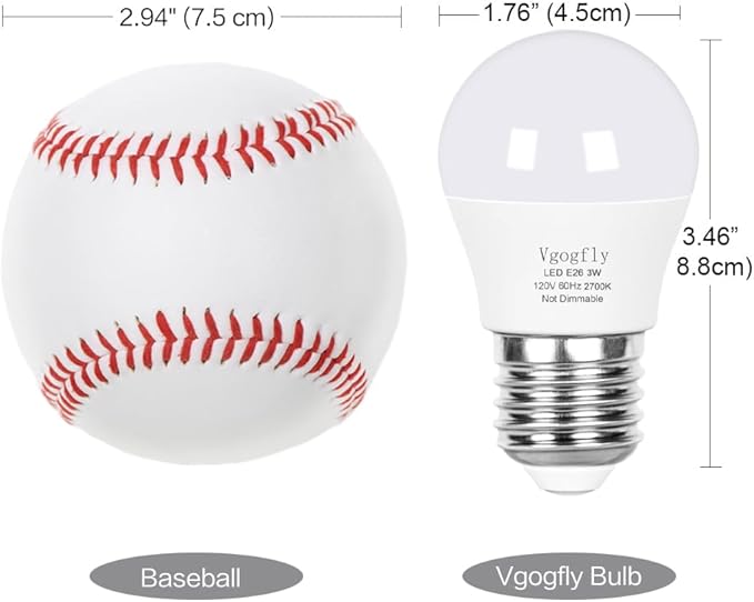Vgogfly 3W LED Bulb Equivalent 25 Watt Light Bulbs，A15 Soft White Low Watt Light Energy Saving 2700K Standard E26 Base for Home Bedroom 6-Pack