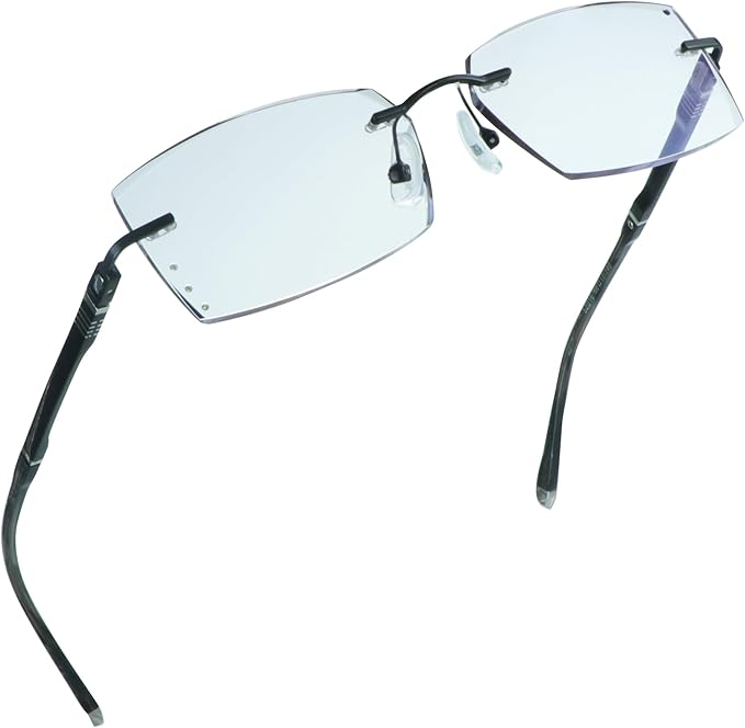 LifeArt Blue Light Blocking Glasses,Computer Reading Glasses,Rimless Frame Tinted Lens with Diamond,Stylish for Men (+4.00 Magnification)