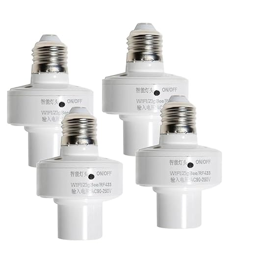 Smart Light Socket, 4 Pack WiFi Light Bulb AdapterApp Control Voice Control Timer Function Group Control Easy Installation for Home Office White 92x62mm (4 Packs)