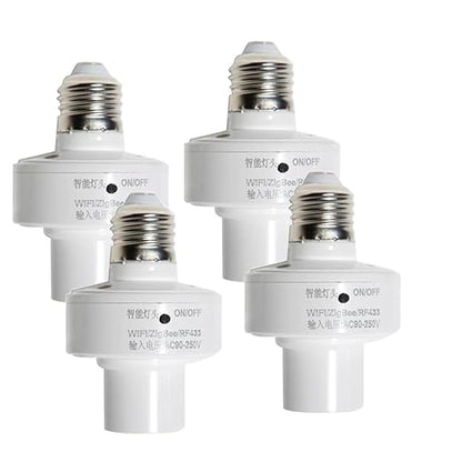 Smart Light Socket, 4 Pack WiFi Light Bulb AdapterApp Control Voice Control Timer Function Group Control Easy Installation for Home Office White 92x62mm (4 Packs)