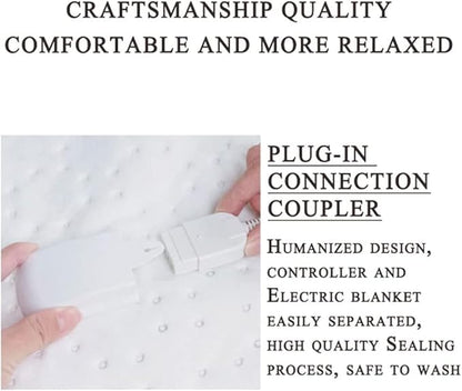 HRTC Full Size Electric Blanket Soft Comfortable Electric Overblanket Dual Control Smart Timing Heating Blanket Machine Washable