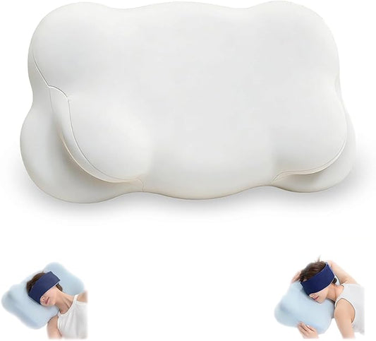 Cloud Pillow Ergonomic Memory Foam Cervical Neck Support Pillow, Adjustable Dual-Loft Hypoallergenic Breathable Pillowcase for Side Back Stomach Sleepers (White)