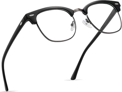 Blue Light Blocking Glasses Vintage Half Frame UV Clear Lens Anti Eyestrain Computer Gaming Glasses for Women Men(P47)