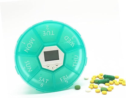 Compartments Electronic Pill Box with Built Alarm Clock Weekly Medication Organizer for Patients Portable Transparent Medicine Dispenser Case with Daily Reminders Green