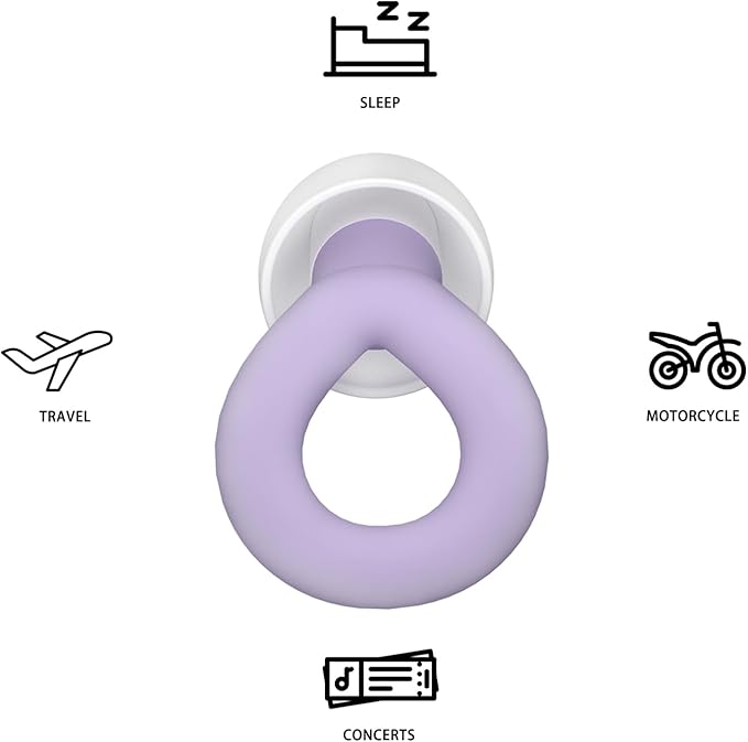 2PCS Ear Plugs, 33dB Hearing Protection Noise Canceling Sleep Earbuds, Reusable Silicone Earplugs for Concerts, Deep Concentration, Travel, with Earplug Storage Bag and Earplug Heads-Purple