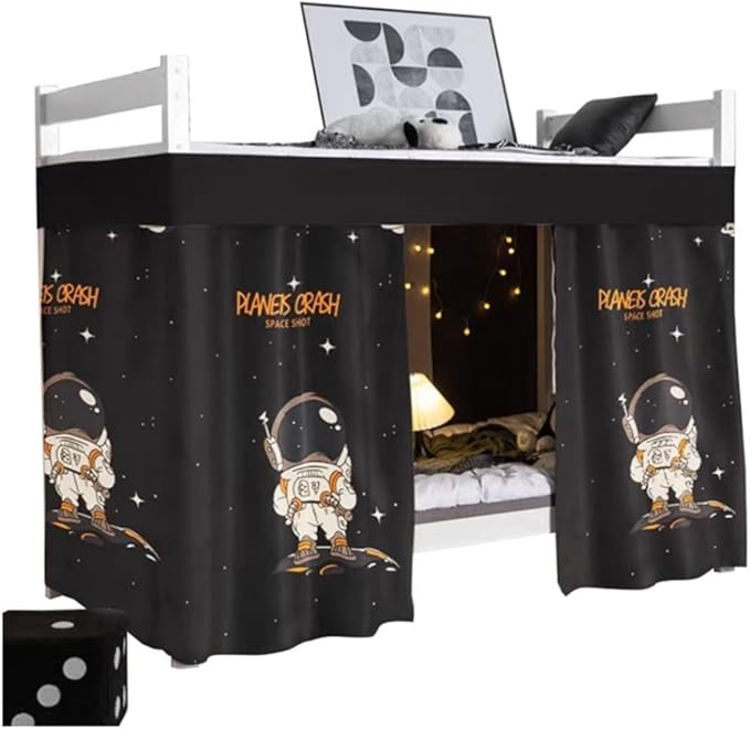 Cute Opaque Bottom Bunk Bed Curtains Privacy Cloth Underbed Curtains for Boys Girls 2 Panels 100% Blackout, Black Space Shot
