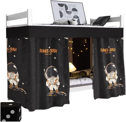 Cute Opaque Bottom Bunk Bed Curtains Privacy Cloth Underbed Curtains for Boys Girls 2 Panels 100% Blackout, Black Space Shot