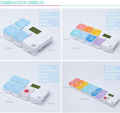 Automatic Pill Dispenser with Built-in Digital Clock & Reminder System Portable 7-Compartment Medicine Organizer with Flexible Design (Black, 5Compartments)