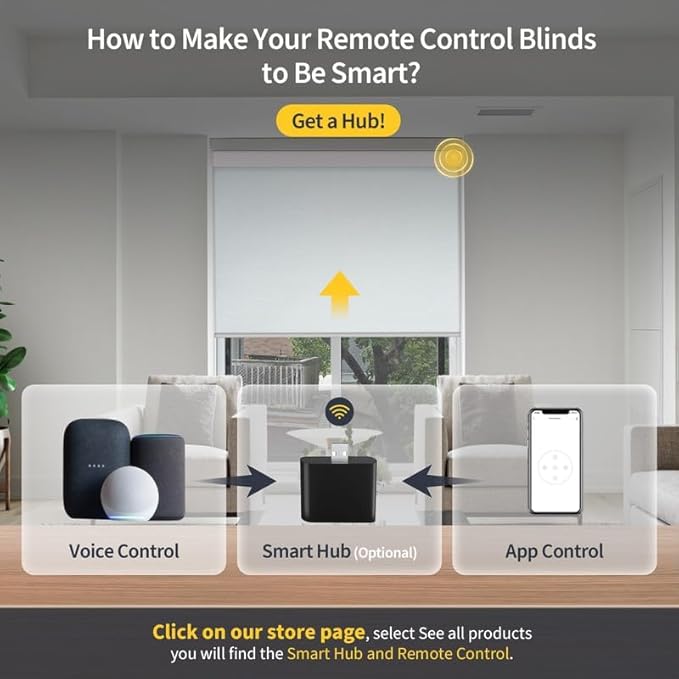 Motorized Smart Blinds With Remote, Grasscloth Fabric Roller Shades With Valance Cover, Cordless Automatic Blackout Electric Blinds for Windows, Bright White 29" W x 72" H