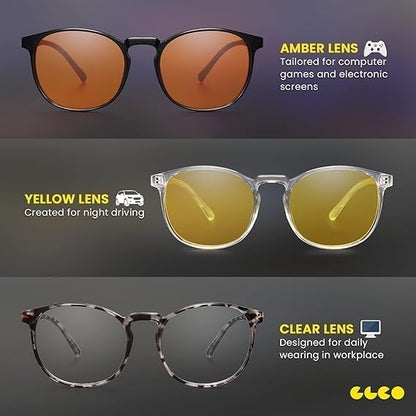 IBOANN Chic & Comfy Blue Light Glasses for Women - 3-Pack Round Frames, Screen-Ready Style with UV Protection Coating