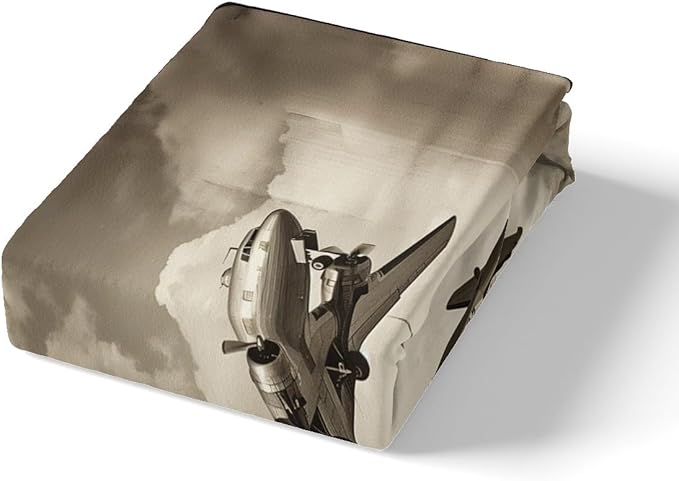 Airplane Kids Fitted Sheet Twin Size,High Building Modern Fashion Bedding Set,Boys Girls Room Decor,3D Flying Aviation Aircraft Bed Cover,Brown Retro Bed Sheet,1 Pillowcase