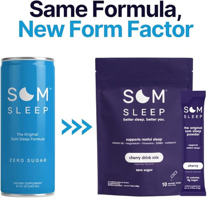 Som Sleep, Restful Sleep Powder Drink Mix w/Melatonin, Magnesium, Vitamin B6, L-Theanine & GABA – Vegan, Zero Sugar, Keto Friendly – Cherry, 20-Pack
