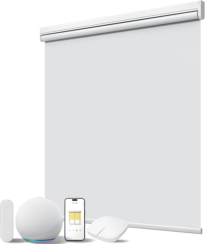Motorized Smart Shades with Remote Control, Blackout Motorized Roller Shades for Indoor Windows Home and Office (White 23" W x 72" H)